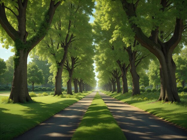 Avenue with green trees