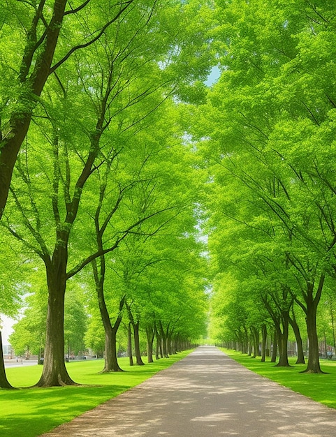 Avenue with green trees