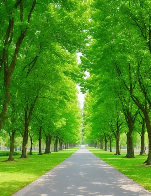 Avenue with green trees