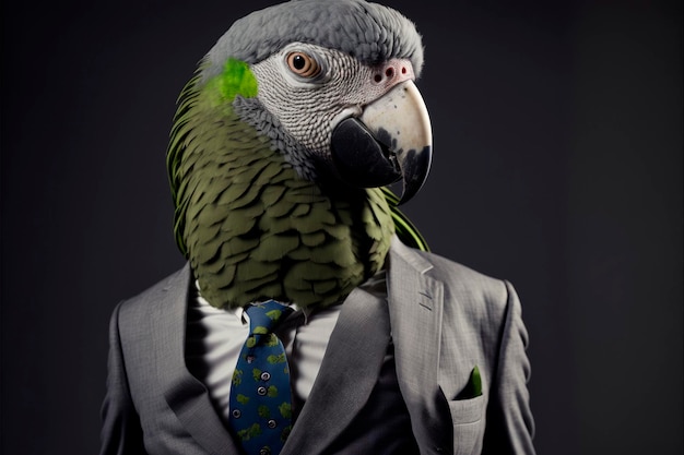 The Avian Executive A Dapper Parrot in Dark Studio Background Generative AI