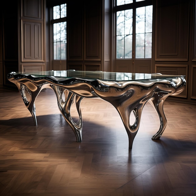 Aviciiinspired Silver Table With Organic Fluid Shapes