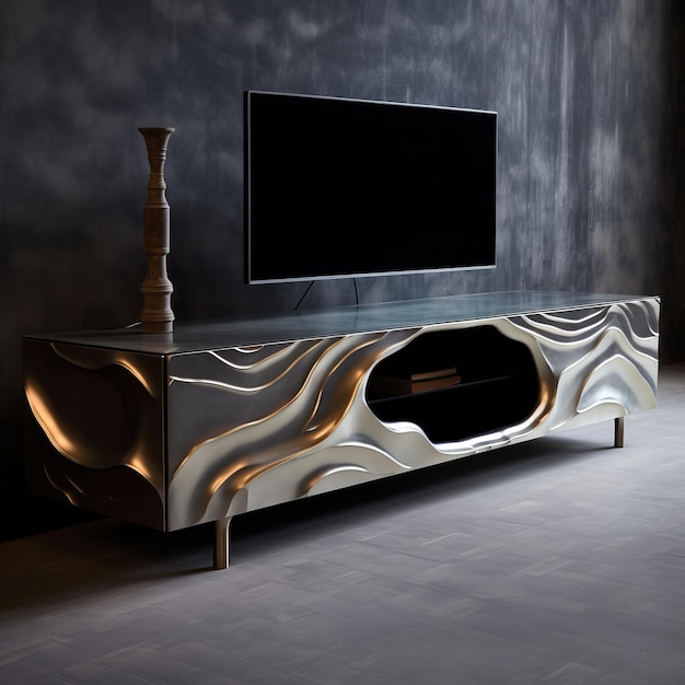 Aviciiinspired Tv Stand Gold Plated Metal With Dynamic Lighting