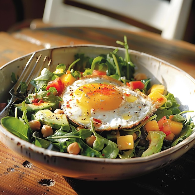 Avocado and Bean Burrito Bowl with SunnySideUp Egg