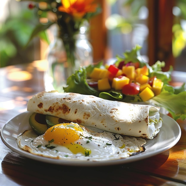 Avocado and Bean Burrito Bowl with SunnySideUp Egg