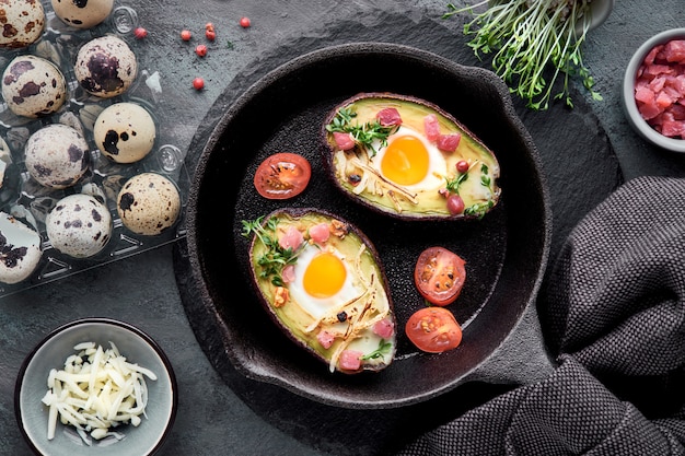 Avocado boats with ham cubes