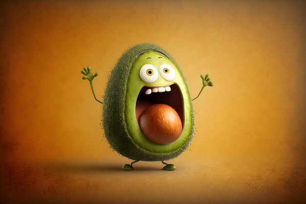 Photo avocado cartoon character smiling healthy character