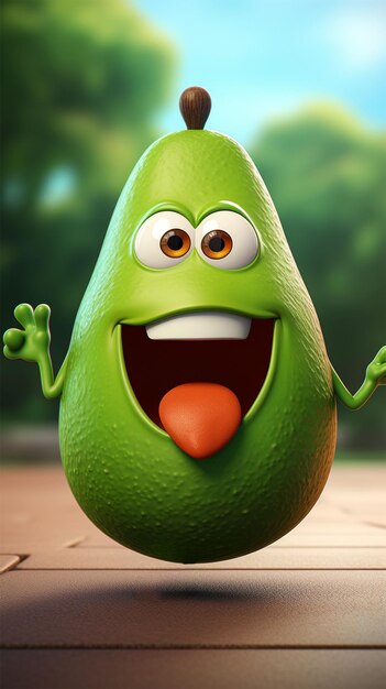 Avocado cartoon personage 3d rendering realistisch smartphone behang ontwerp portret