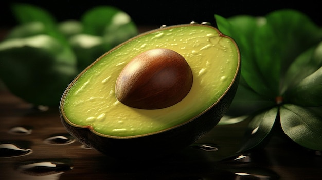 avocado cut in half on the black background