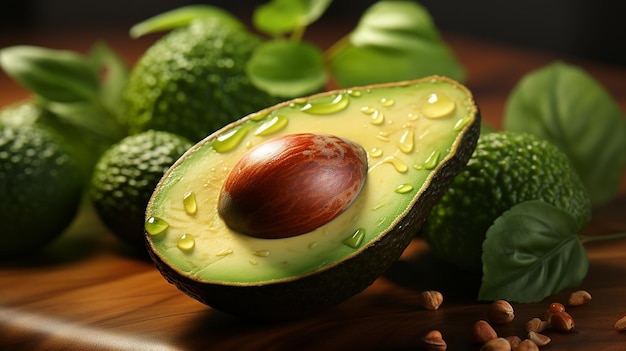 avocado cut in half on the black background