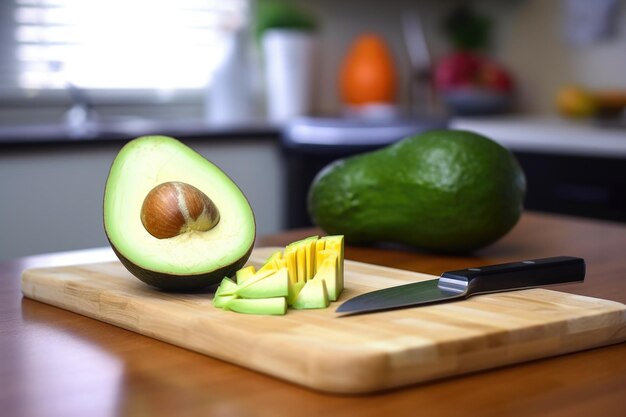 Photo avocado cut open on a chopping board