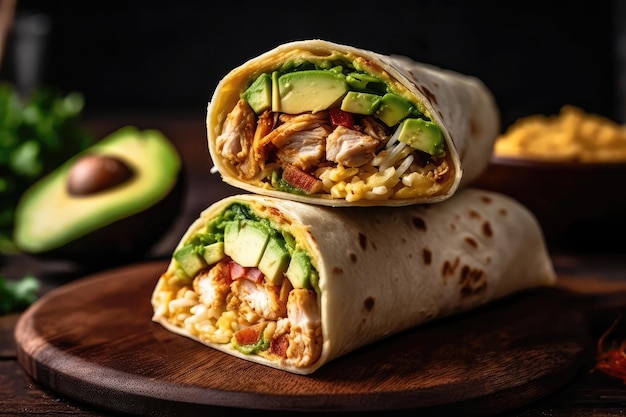 Avocado En Kip Wrap Strak Gerold In Tortilla Generatieve AI