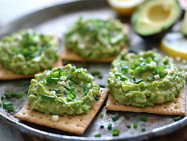 Avocado en witte bonen op volkoren crackers