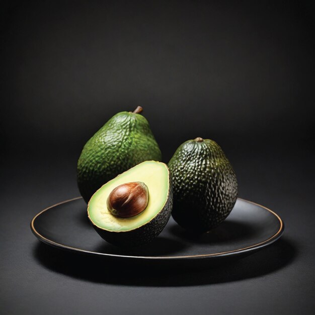 avocado fruit on a plate black background