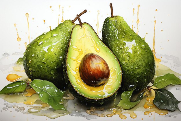 Avocado fruit watercolor