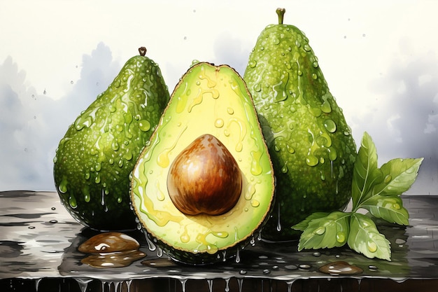 Avocado fruit watercolor