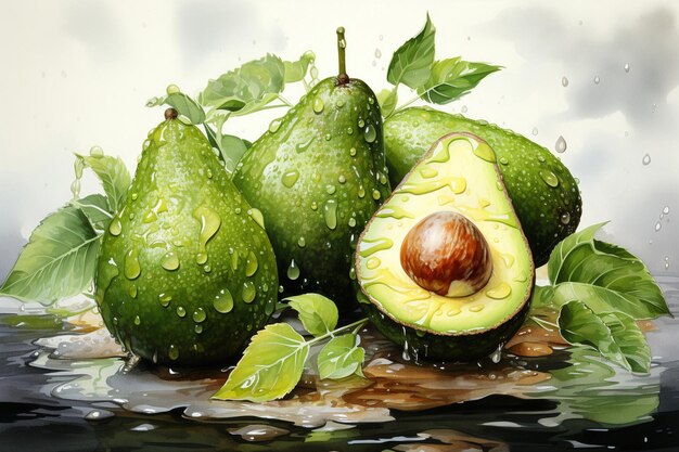 Avocado fruit watercolor