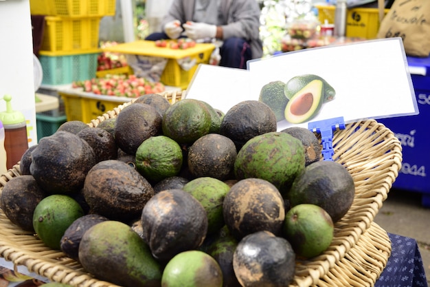 Photo avocado fruits for sales at the bazaar in countryside of thailand.