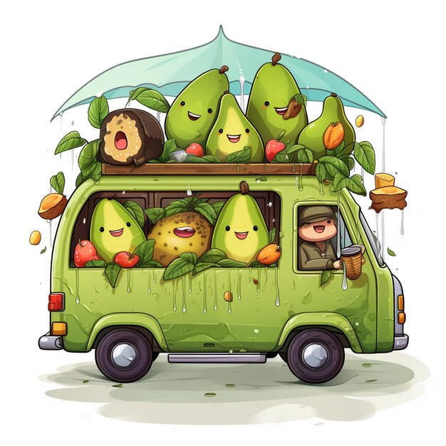 Avocado Gnome Truck Clipart Green