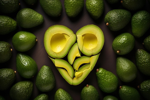 Photo avocado halves arranged in a heart shape