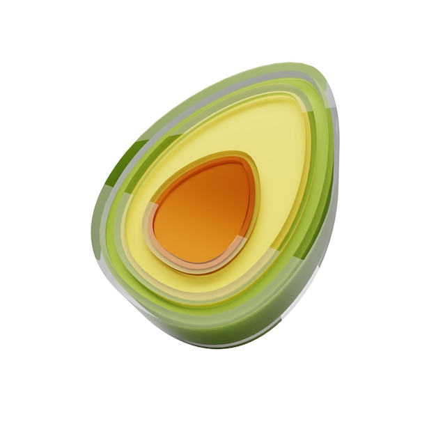 Avocado icons 3D illustration isolated on white background Glossy Glass design elements