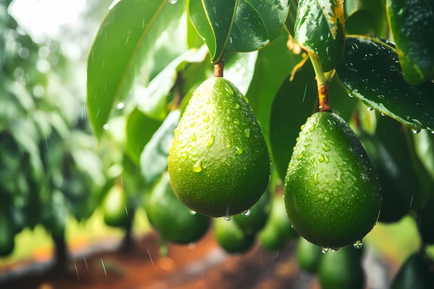 Avocado in de close-up van de boomgaardaanplanting