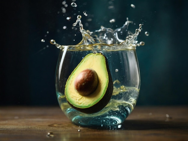 an avocado is being splashed into a glass of water