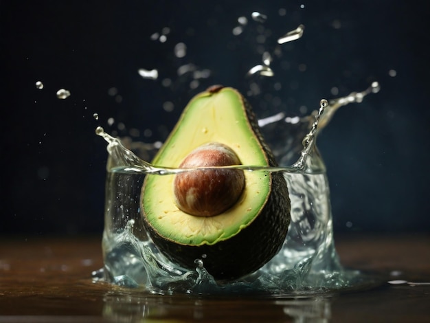 an avocado is being splashed into a glass of water