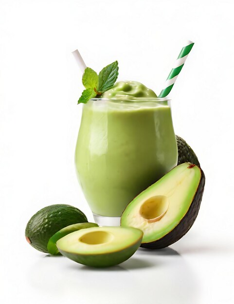 avocado juice Cup with avocado in white background