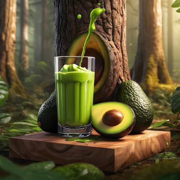 avocado juice Podium in forest