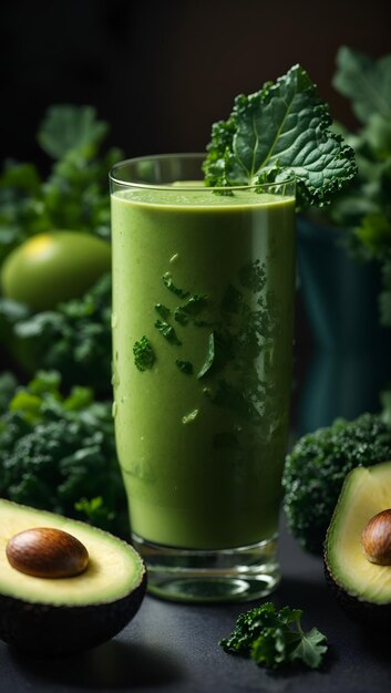 Avocado kale healthy green veggie smoothie