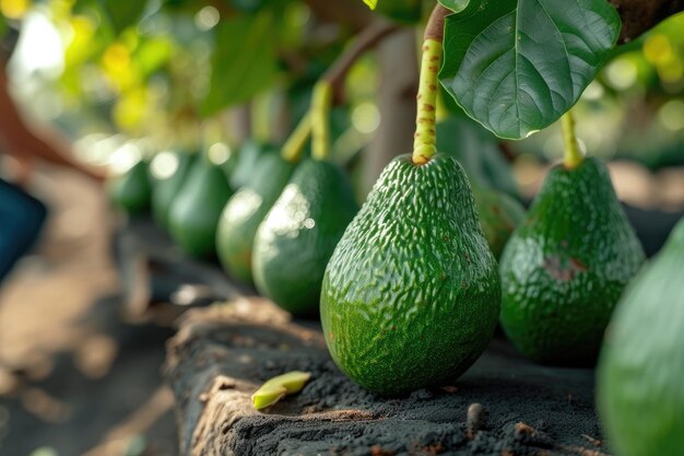 Foto avocado in mezzo al campo di alberi fotografia professionale