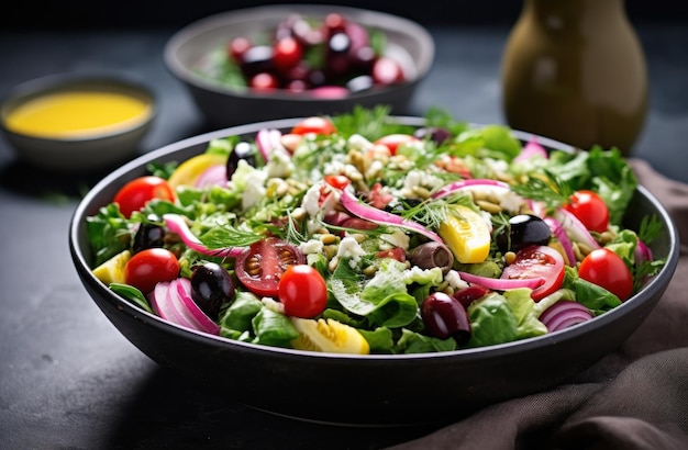 An avocado mixed salad with red cabbage and tomato