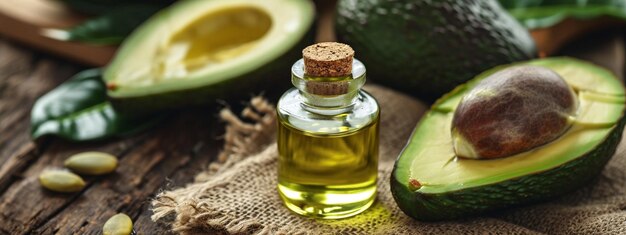 Avocado-olie-extract in een kleine fles selectieve focus Generatieve AI