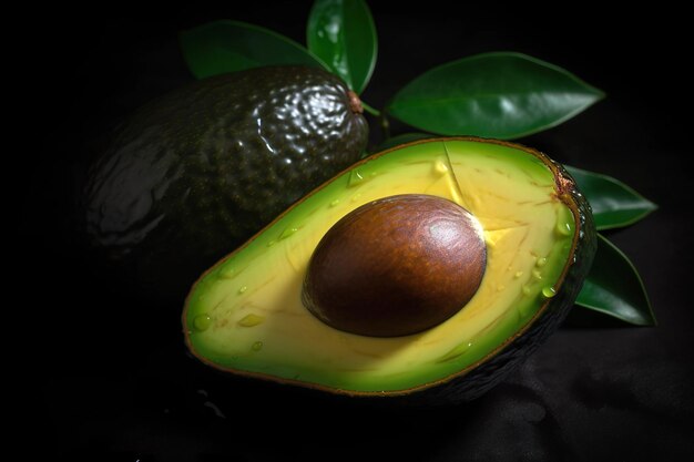 Avocado op donkere tafel Vruchten gezonde voeding concept Generatieve AI