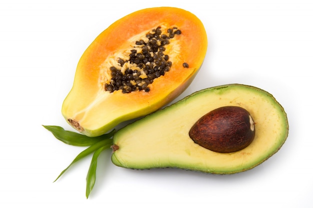 avocado and papaya half cut