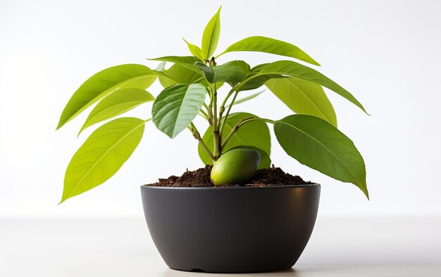 白い背景の上のアボカドの植物