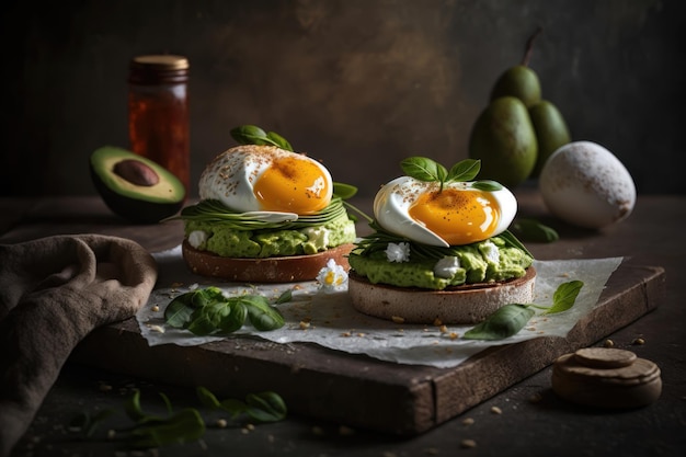 Avocado and Poached Egg Sandwiches AI generated