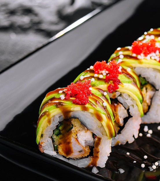 avocado roll sushi with shrimps inside