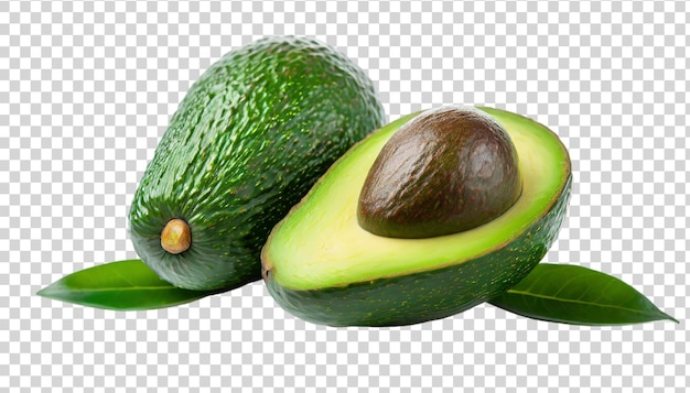 Avocado's geïsoleerd op een doorzichtige achtergrond Hele en halve avocado's