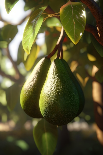 Avocado's hangen groeiend aan een boomclose-up