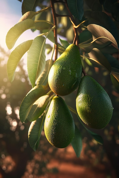 Avocado's hangen groeiend aan een boomclose-up