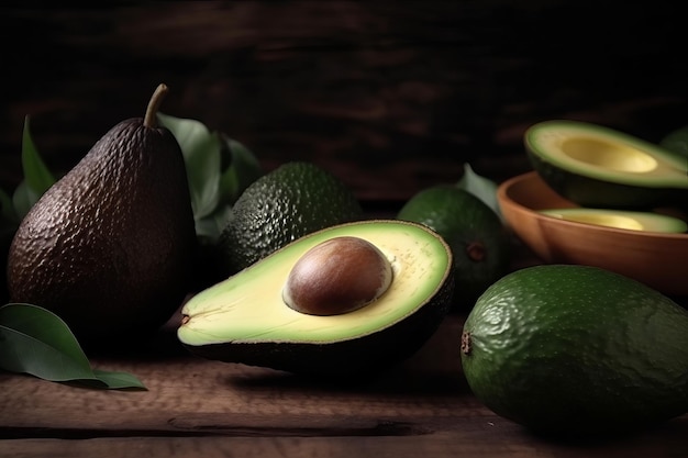 Avocado's houten tafel exotisch Genereer Ai