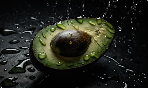 Avocado's met waterdruppels op een donkere achtergrond generatieve ai