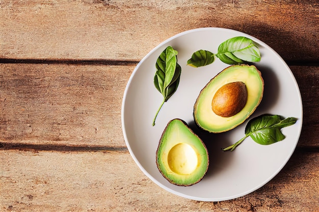 Avocado's op een bord op een houten tafel