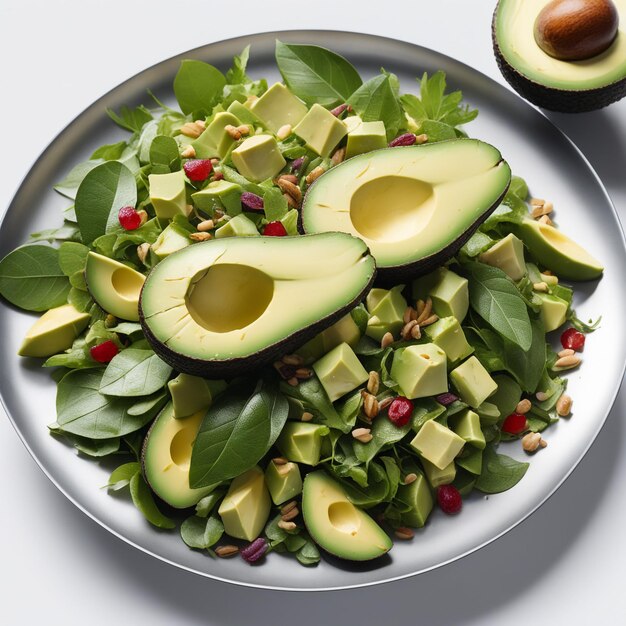 Photo avocado salad in a metal plate isolated on a white background