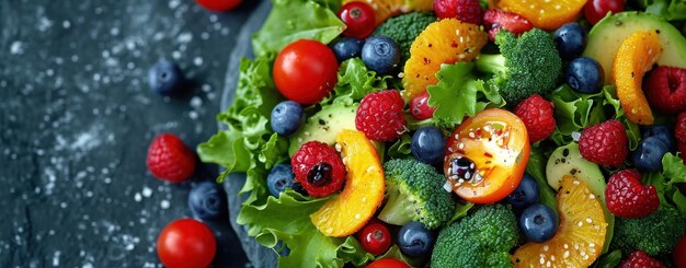 Photo an avocado salad with broccoli tomatoes and berries