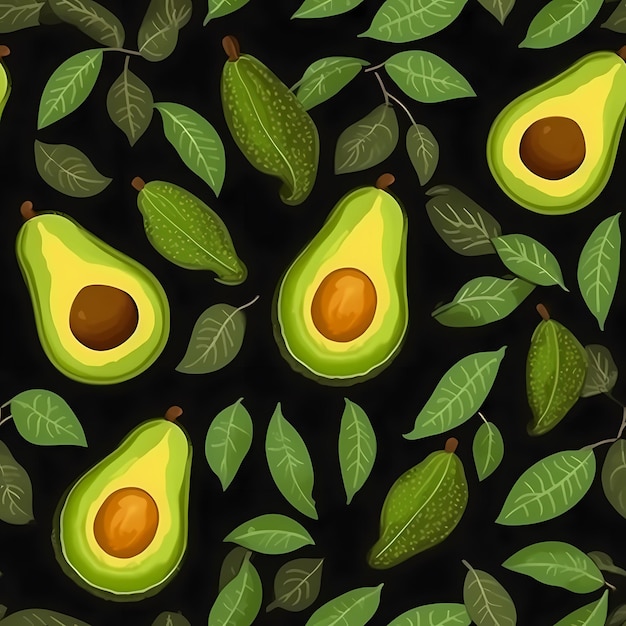 Avocado seamless pattern Texture for eco and healthy food Modern trend Black background Generative aI