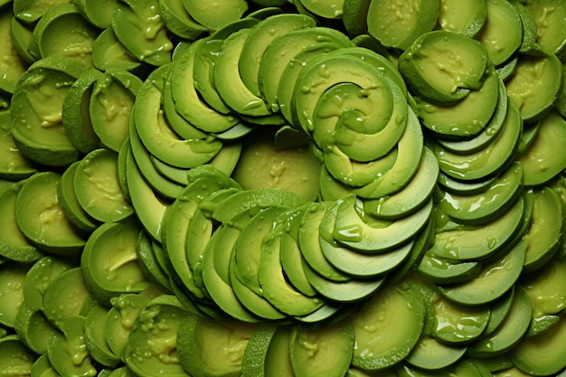 Avocado slices arranged in a spiral pattern