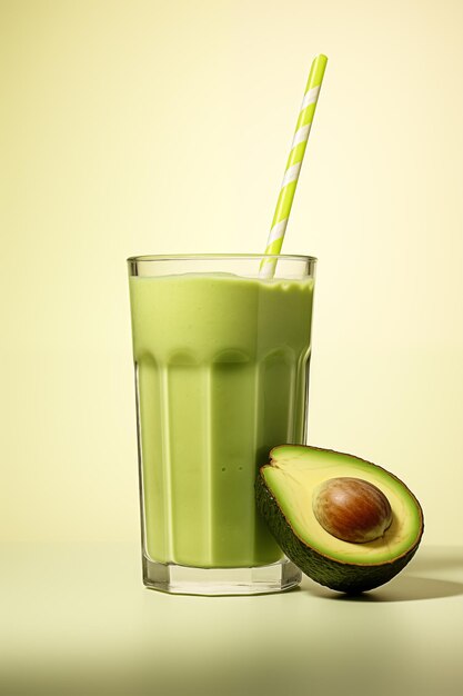 avocado smoothie in a glass with a straw