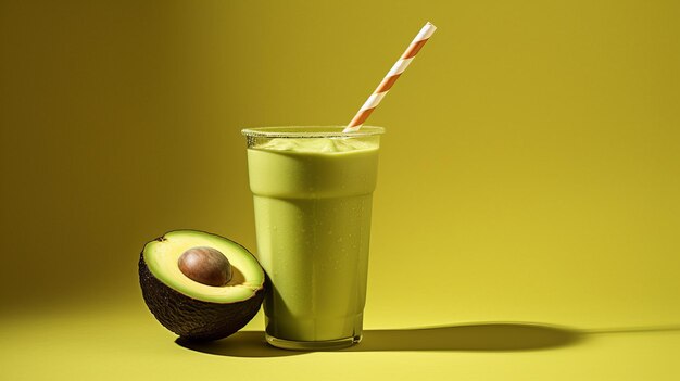 Avocado smoothie with a straw AI generated